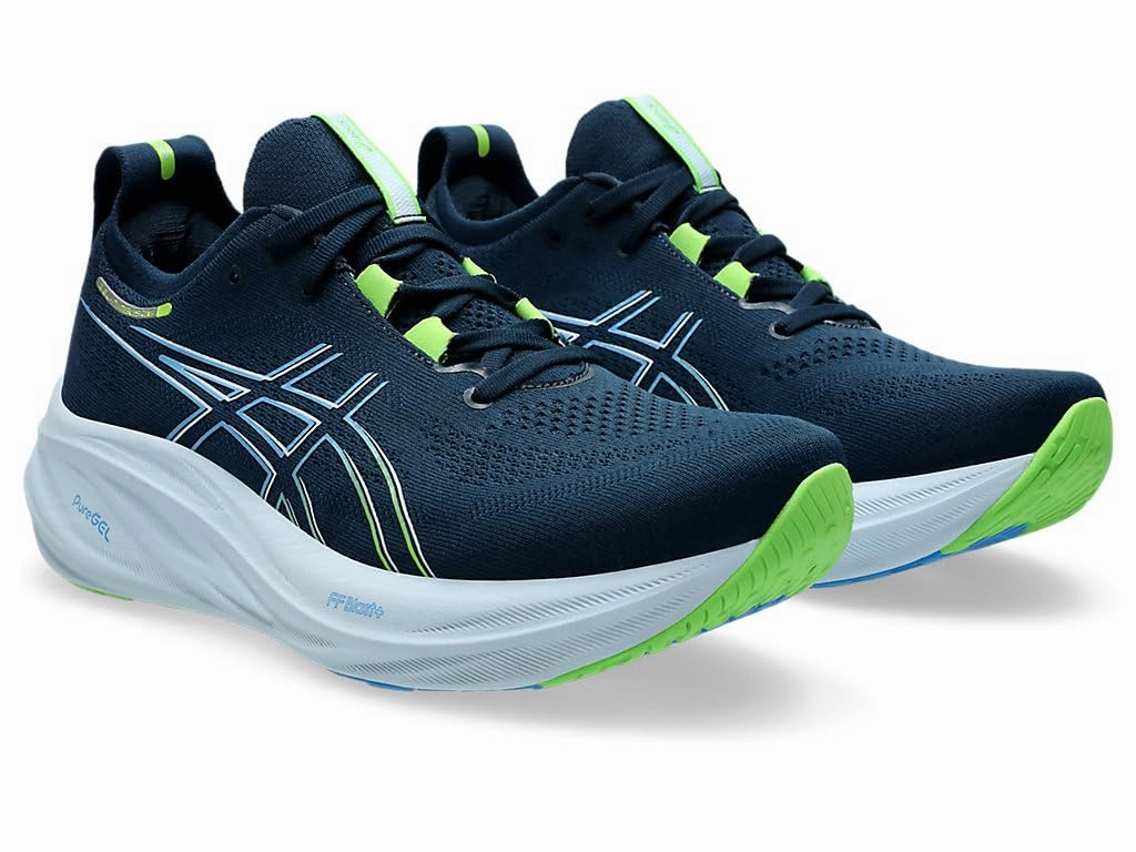 ASICS Herren Gel-Nimbus 26 Sneaker. French Blue/Electric Lime. 41.5 EU