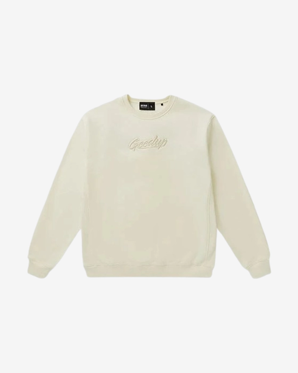 GEEDUP OS SCRIPT LOGO CREAM CREWNECK