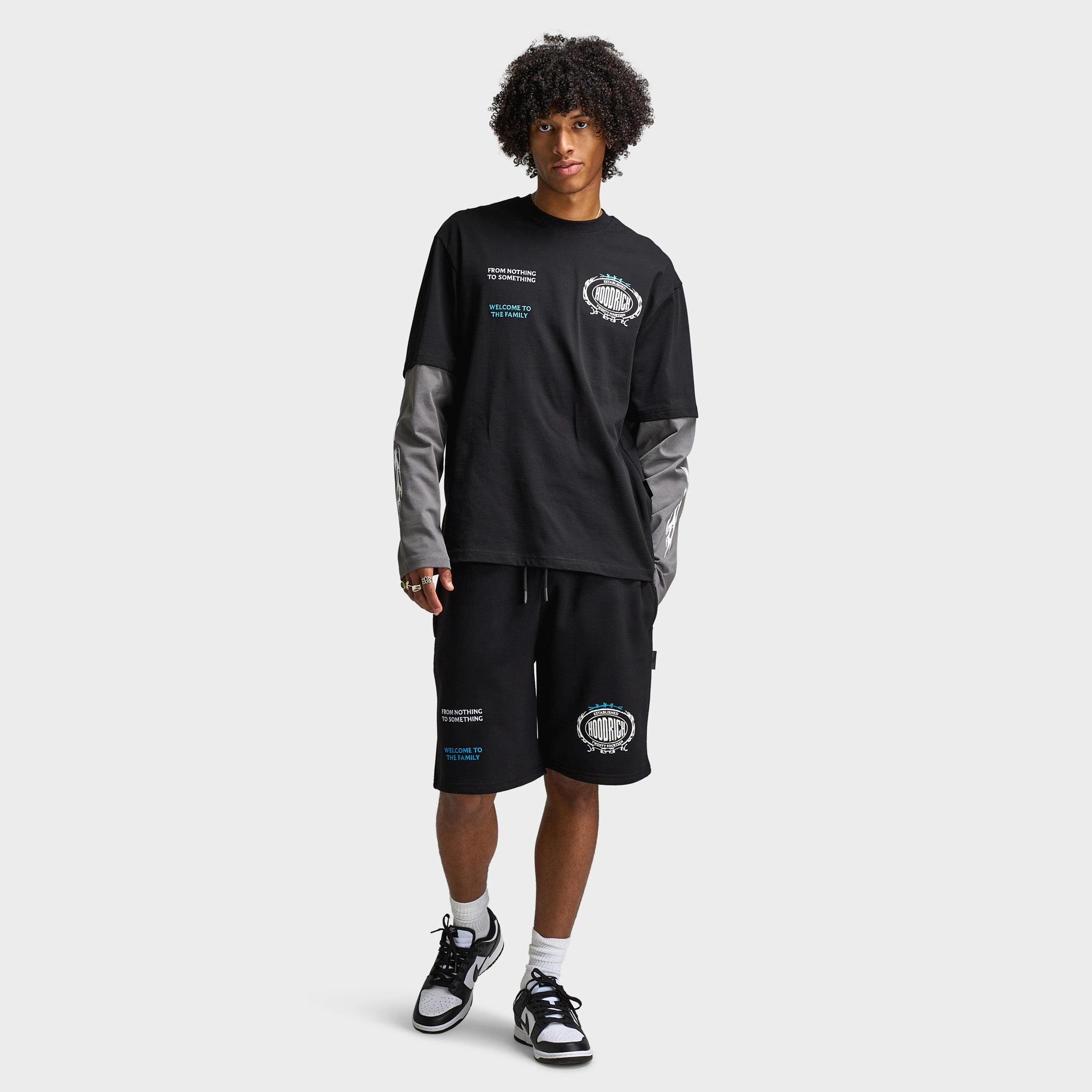 Hoodrich Noir V2 Oversized Shorts Black / White - Aquarius