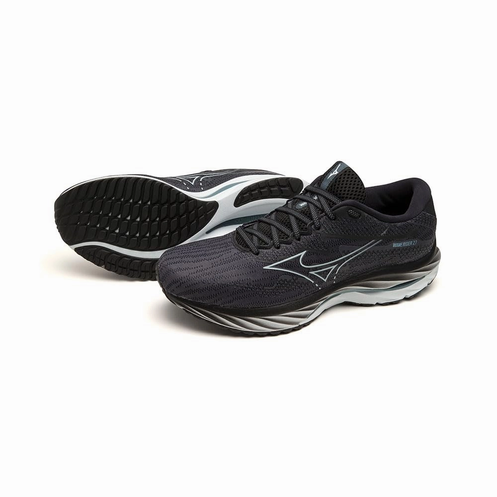 Mizuno Herren Wave Rider 27 Laufen. Ebenholz Iblue Schwarz. 42 EU