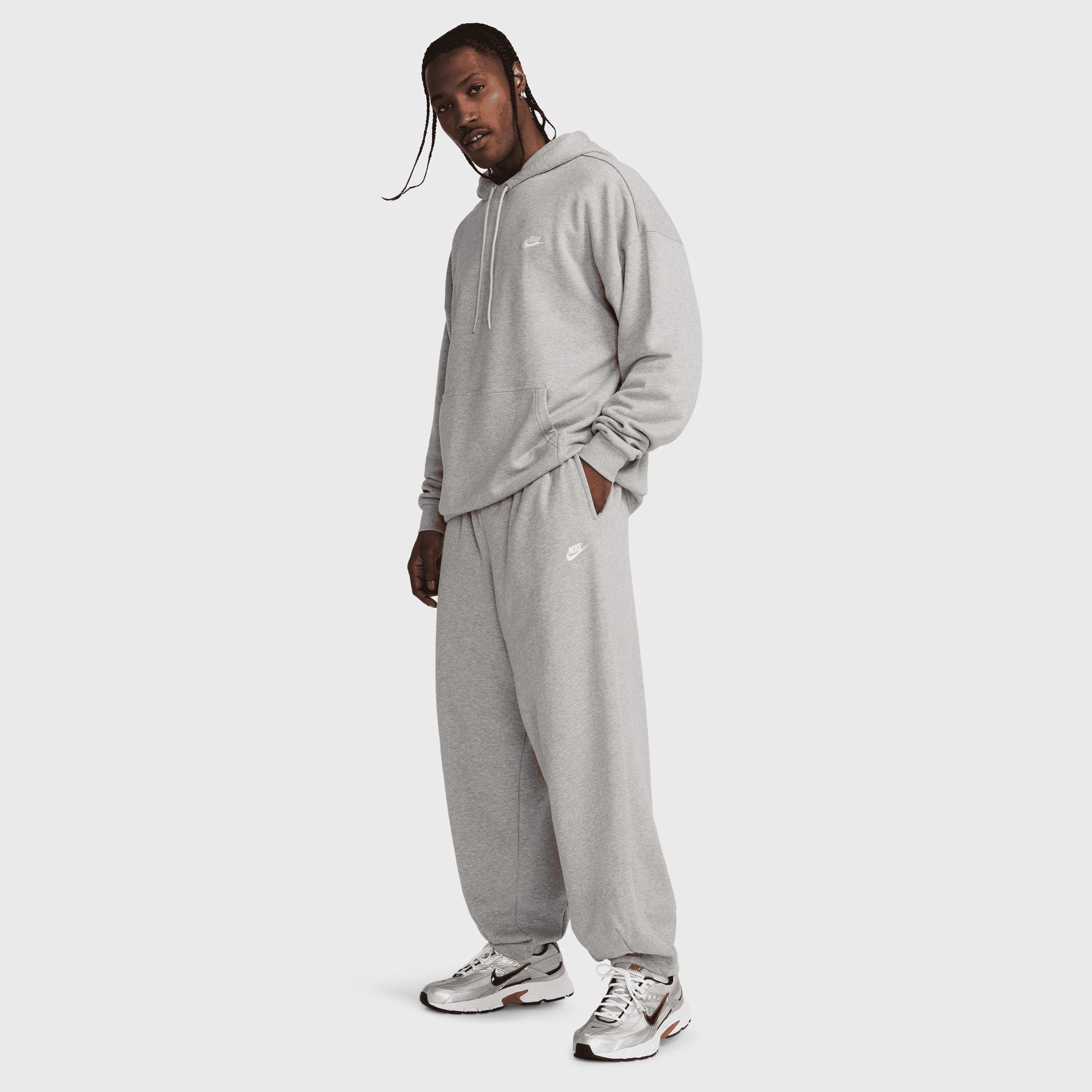 Nike Club Fleece French Terry Oversized Pants Dark Grey Heather / Light Smoke Grey - White