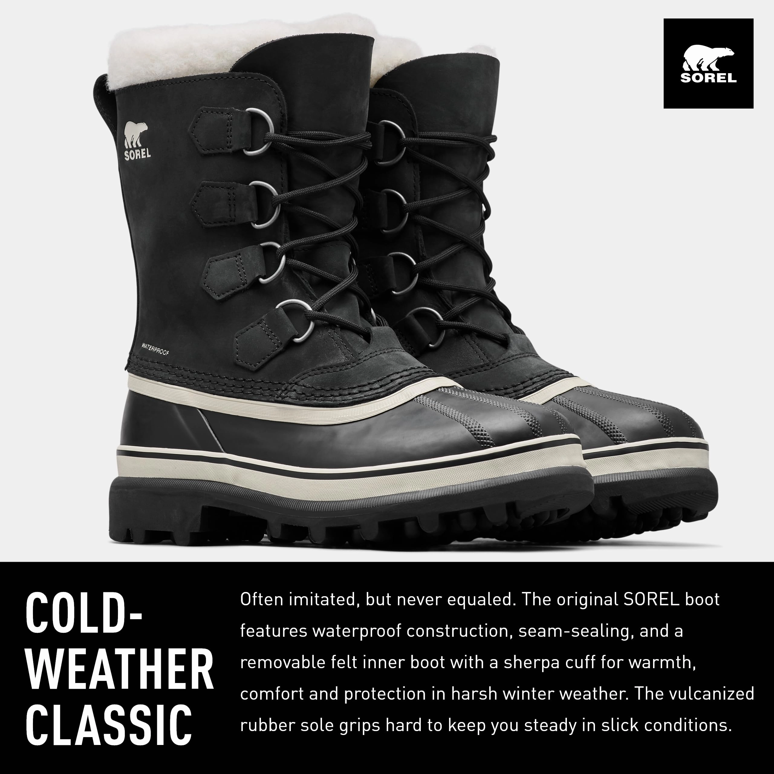 Sorel Caribou wasserdichte Schneestiefel für Damen. Schwarz (Black x Stone). 37 EU