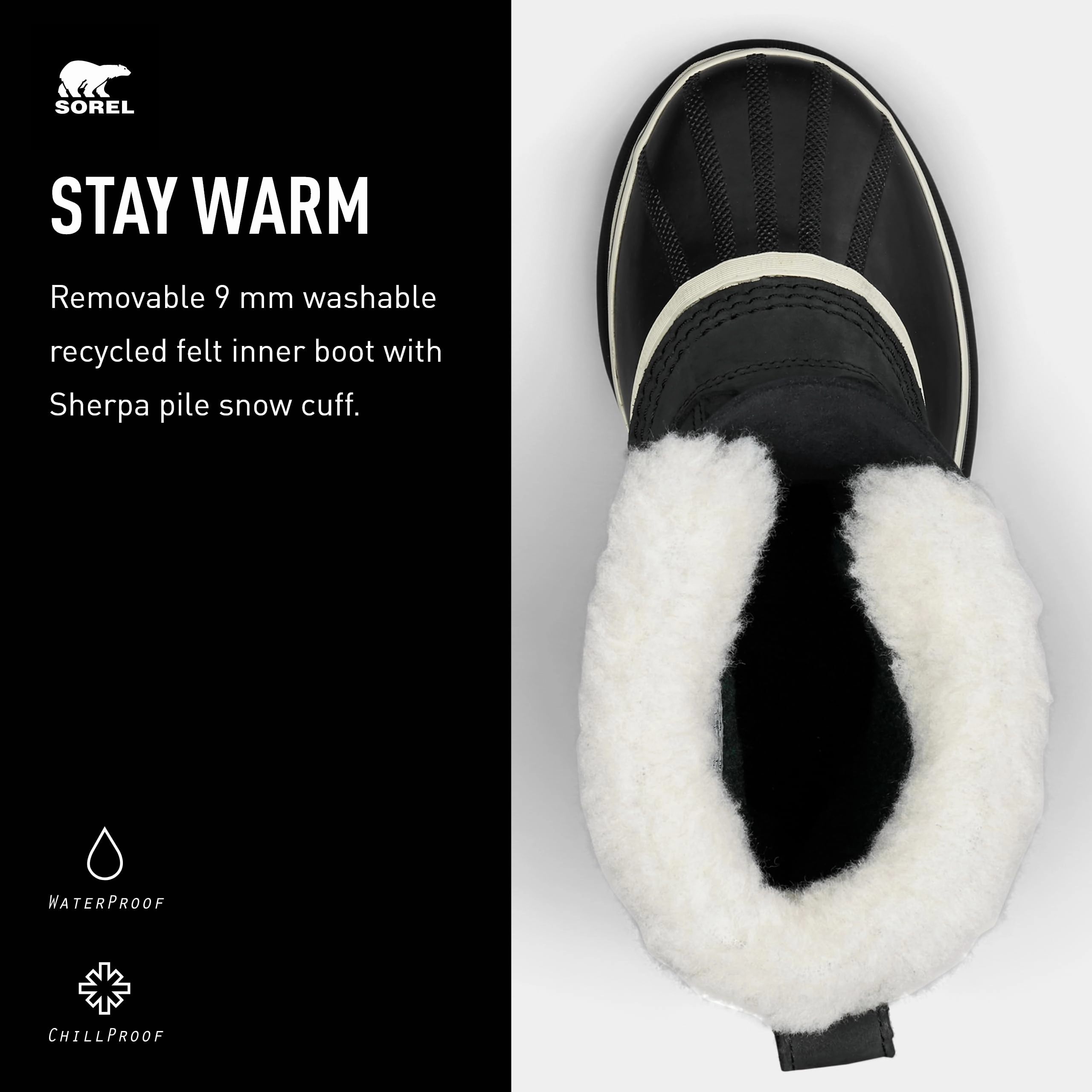 Sorel Caribou wasserdichte Schneestiefel für Damen. Schwarz (Black x Stone). 37 EU