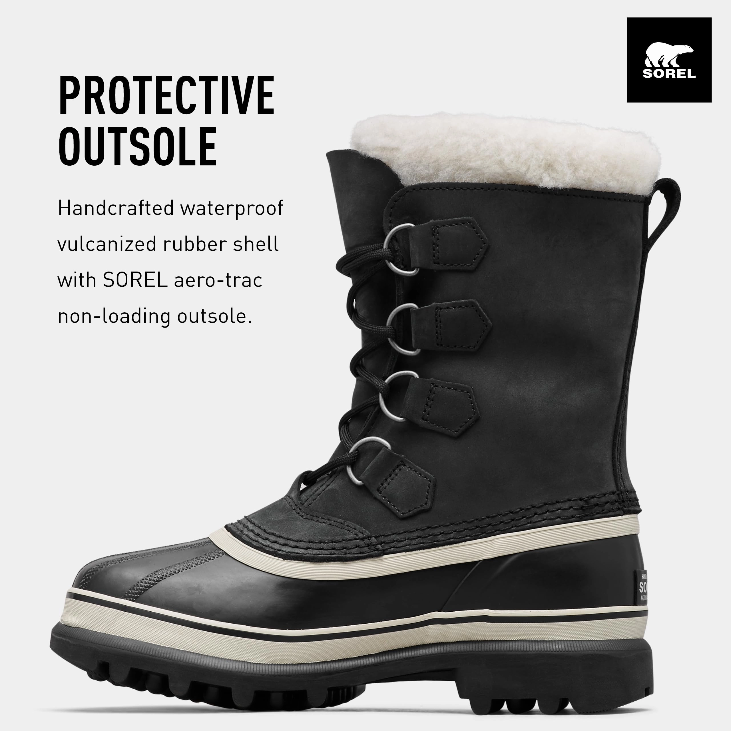 Sorel Caribou wasserdichte Schneestiefel für Damen. Schwarz (Black x Stone). 37 EU