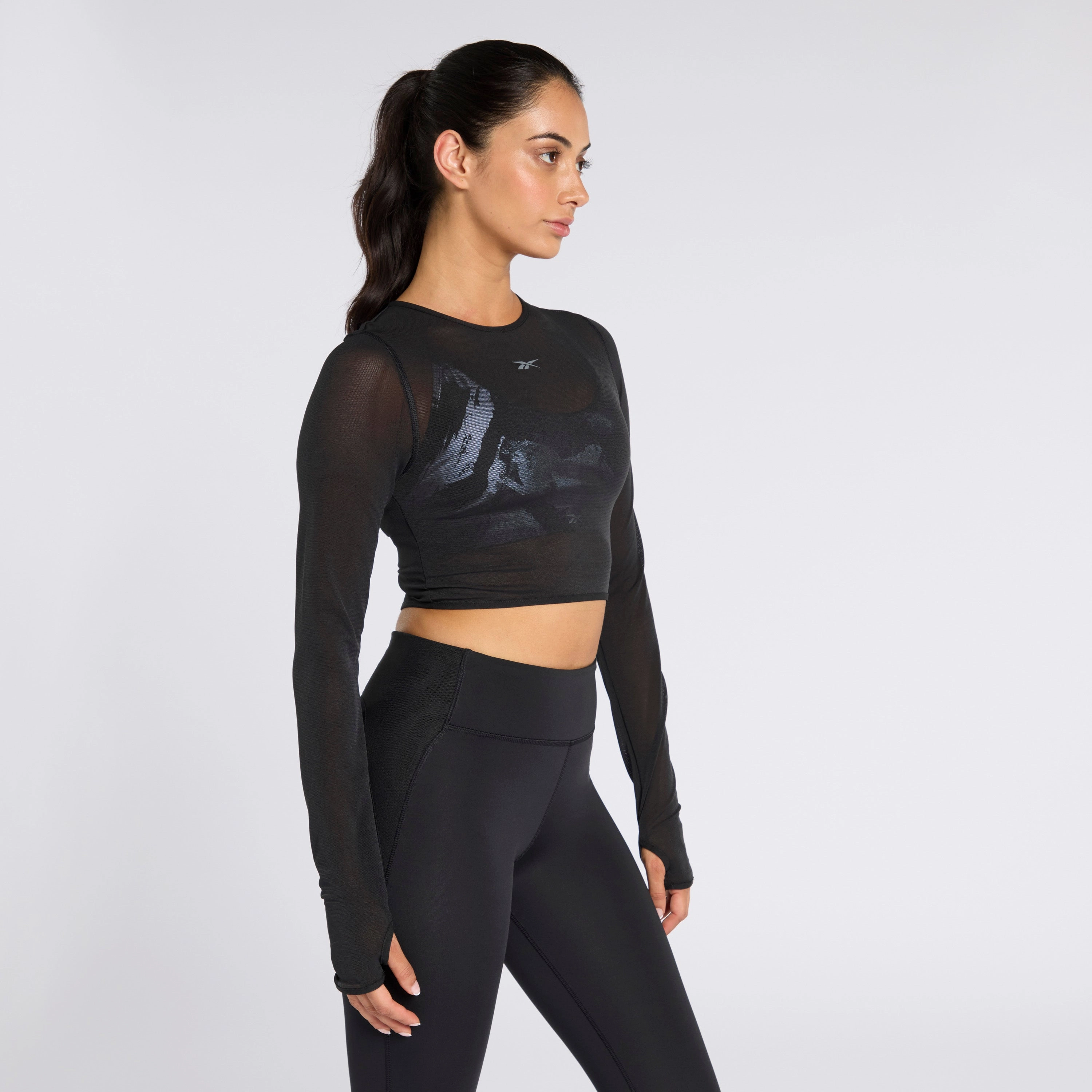 Studio Mesh Ls Top Black