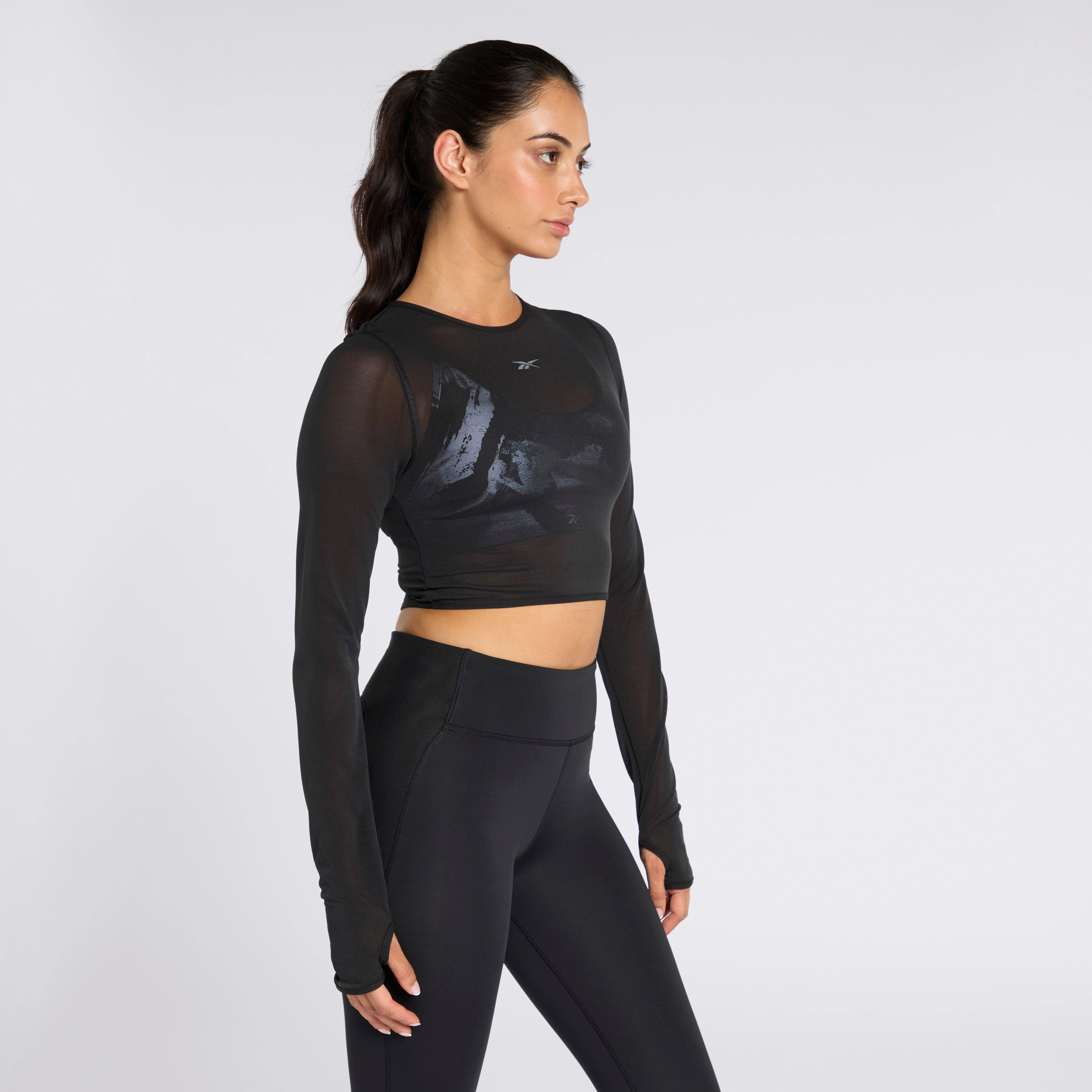 Studio Mesh Ls Top Black