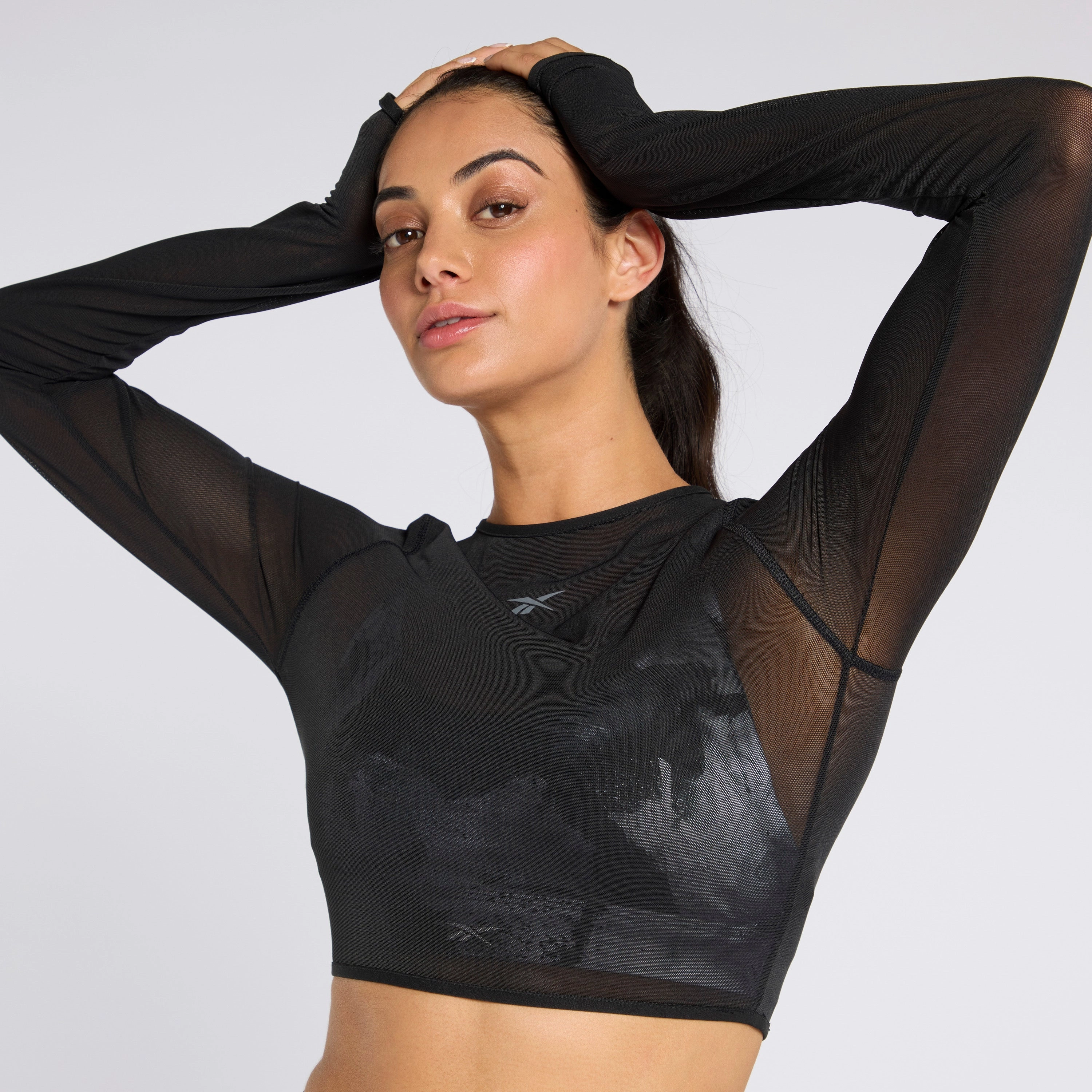 Studio Mesh Ls Top Black
