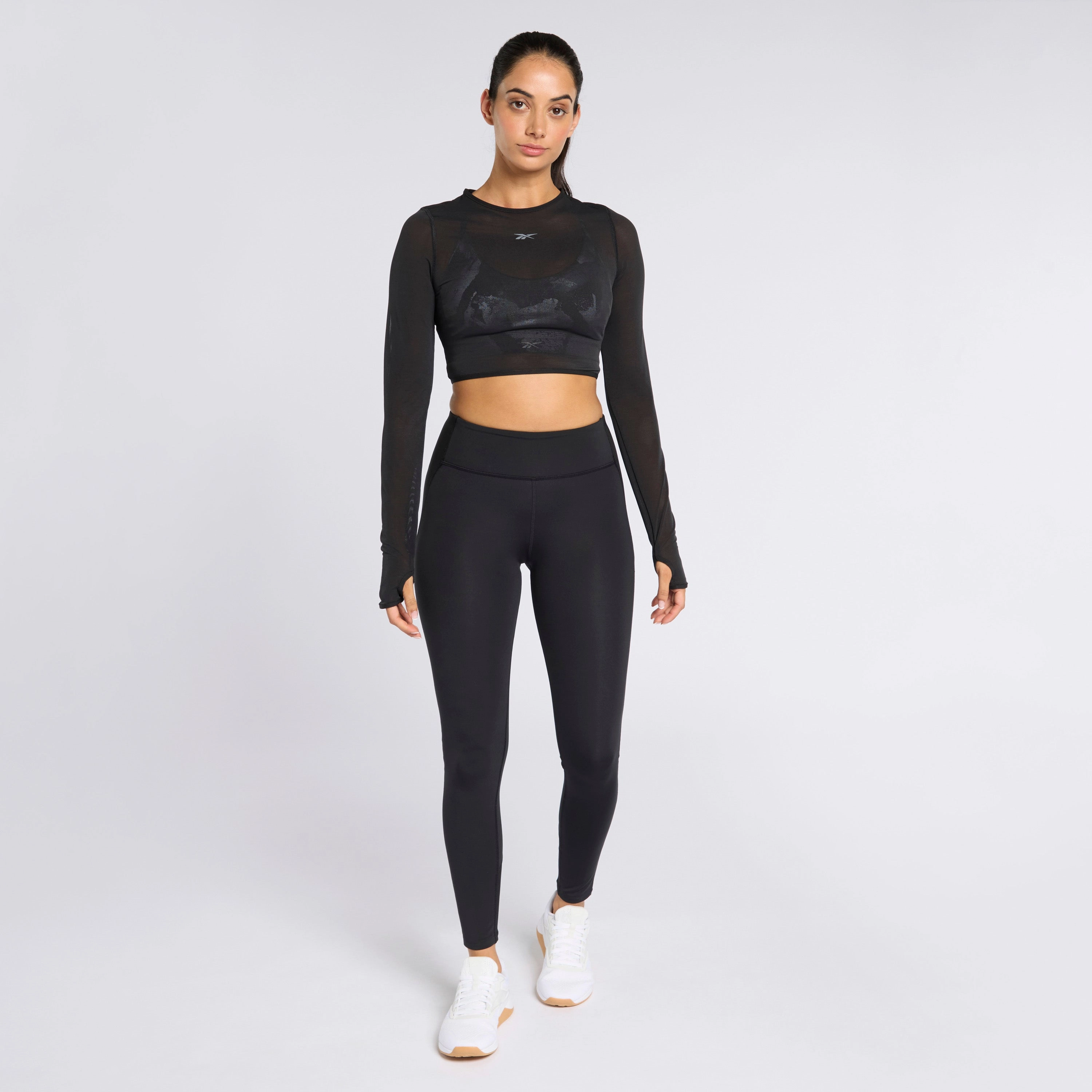 Studio Mesh Ls Top Black