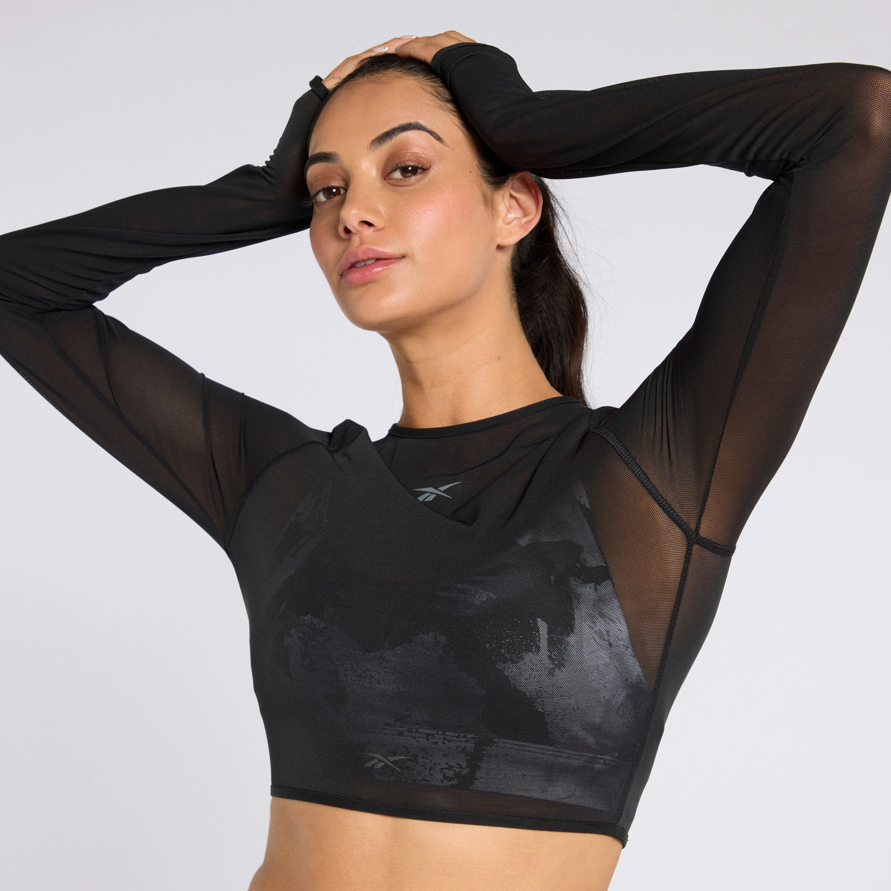 Studio Mesh Ls Top Black