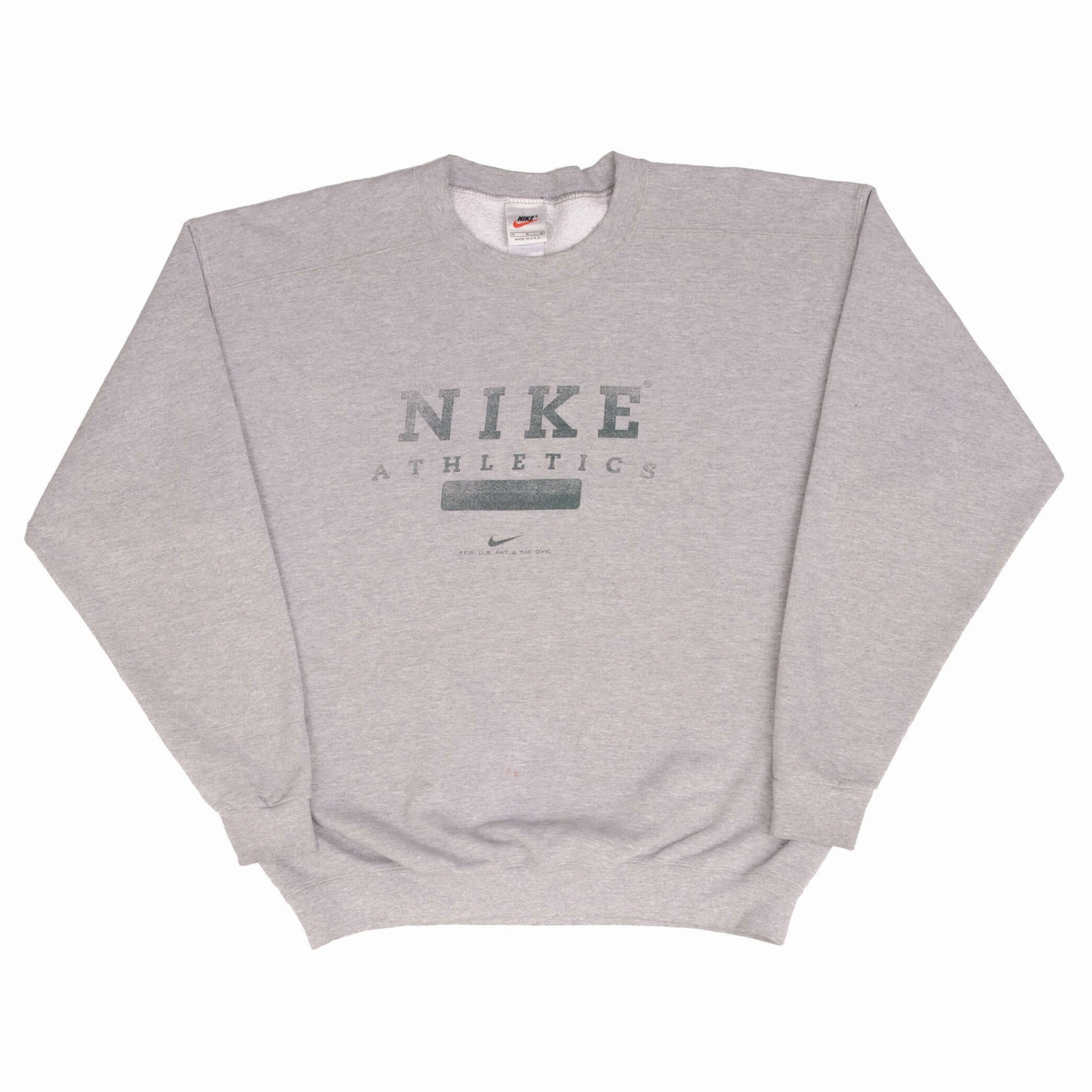 VINTAGE NIKE ATHLETICS SPELLOUT GREY SWEATSHIRT 1990S MEDIUM MADE IN USA