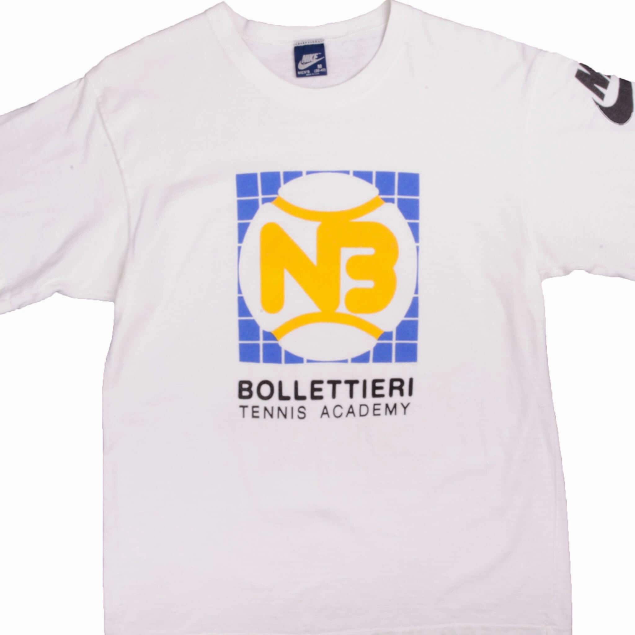 VINTAGE NIKE BOLLETTIERI TENNIS ACADEMY TEE SHIRT 1984-1987 MEDIUM MADE USA