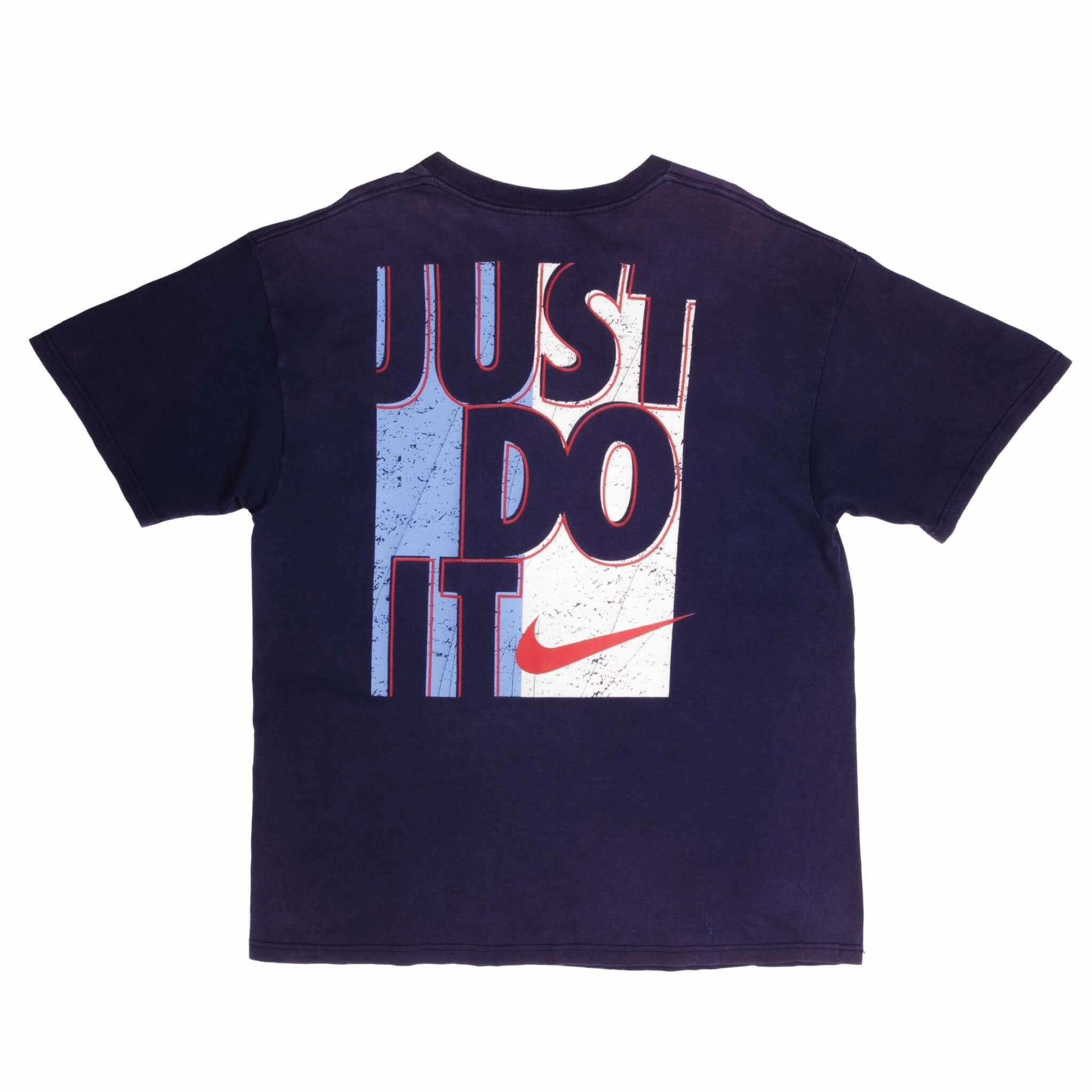 VINTAGE NIKE JUST DO IT BLUE TEE SHIRT LATE 1990S LARGE MADE IN USA