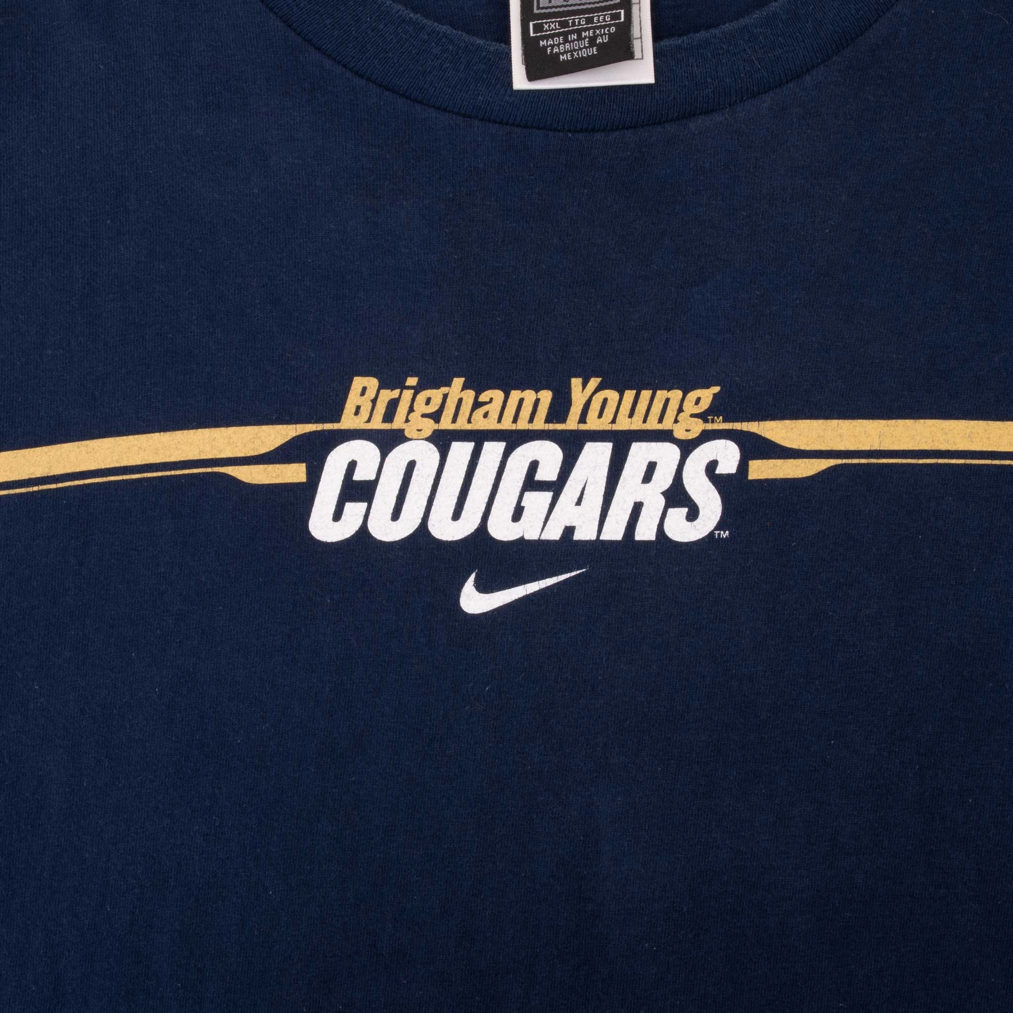 VINTAGE NIKE NCAA BRIGHAM YOUNG COUGARS NAVY 1990S TEE SHIRT 2XL