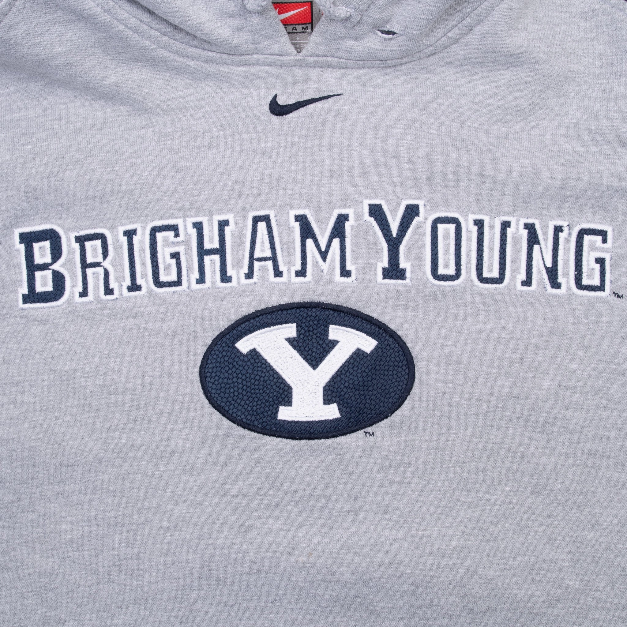 VINTAGE NIKE NCAA BYU BRIGHAM YOUNG GREY HOODIE SWEATSHIRT 2000S SMALL