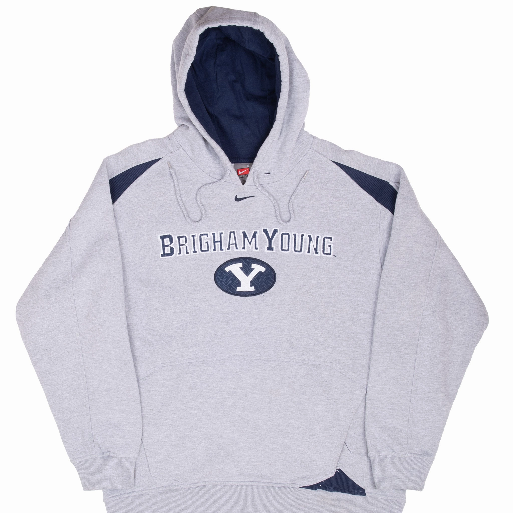 VINTAGE NIKE NCAA BYU BRIGHAM YOUNG GREY HOODIE SWEATSHIRT 2000S SMALL