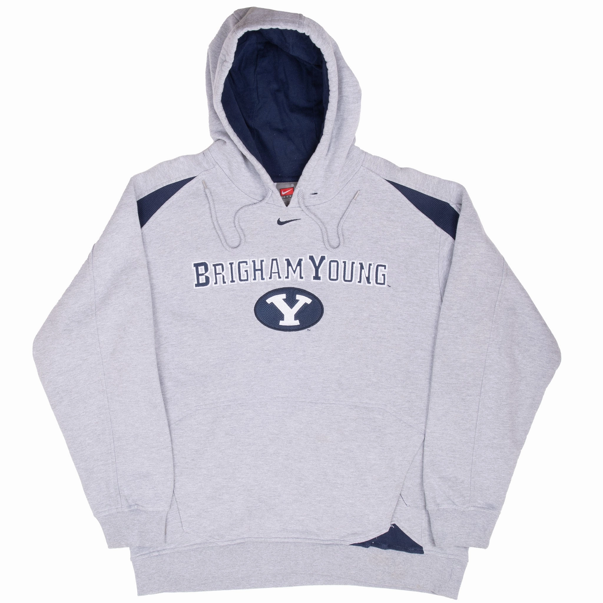 VINTAGE NIKE NCAA BYU BRIGHAM YOUNG GREY HOODIE SWEATSHIRT 2000S SMALL