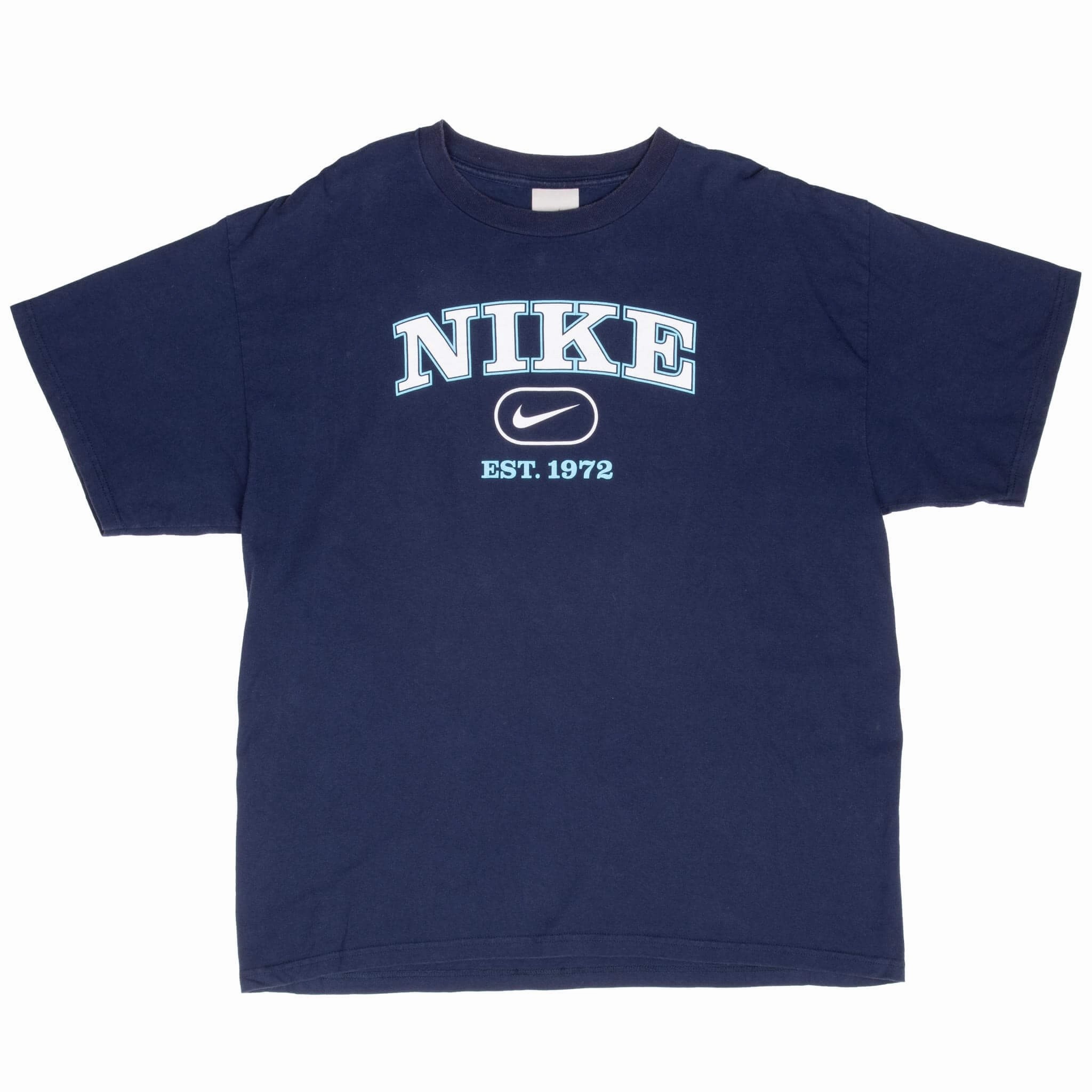 VINTAGE NIKE SPELLOUT NAVY BLUE TEE SHIRT 2000S XL