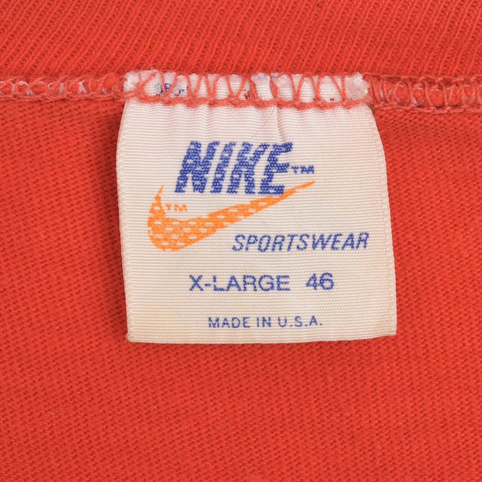 VINTAGE NIKE SPELLOUT SWOOSH RED TEE SHIRT 1970S SIZE XL MADE IN USA